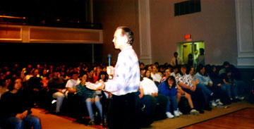 Patrick speaking to a group of high school kids about the dangers of smoking and vaping tobacco.